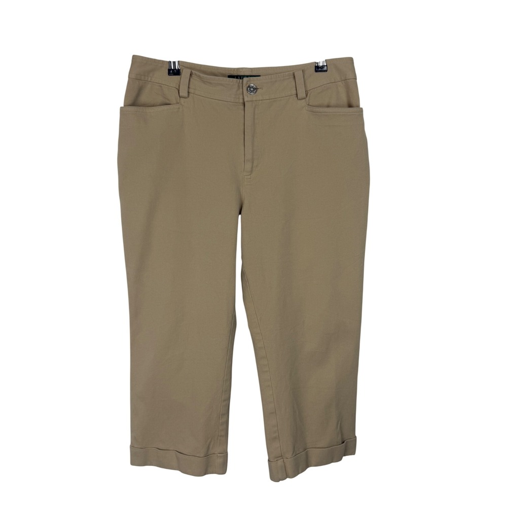 Lauren Ralph Lauren Cropped Pants Women 6 Tan Khaki‎ Cuffed Stretch Chino Capri